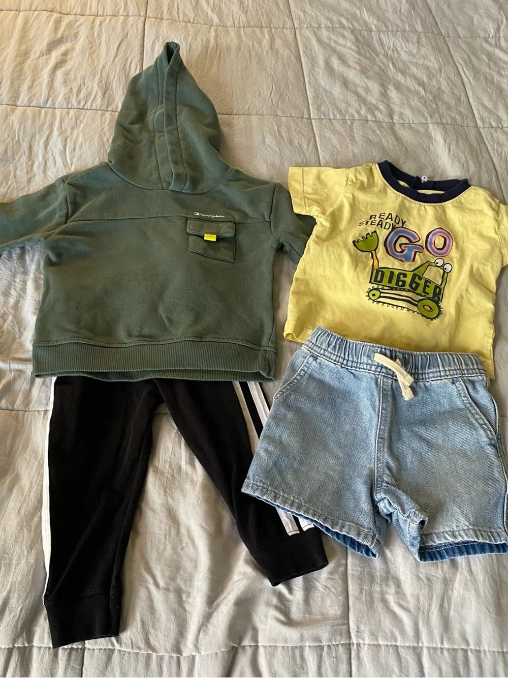 Champion Green Hoodie & Yellow 'Go Digger' Tee Kids Matching Set